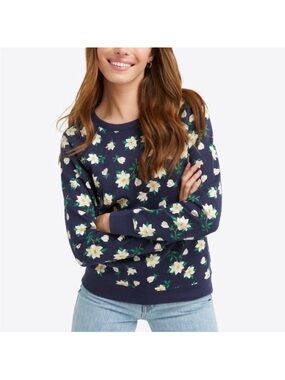 Draper James Navy Blue Magnolia Floral Cotton Preppy Sweatshirt Size 3X